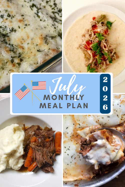 Here's my July 2026 monthly meal plan, full of dinner ideas to last the whole month. Fire up the grill and toss together a fresh salad!
