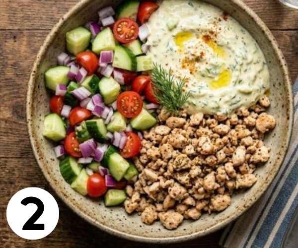 ground sausage tzatziki bowls